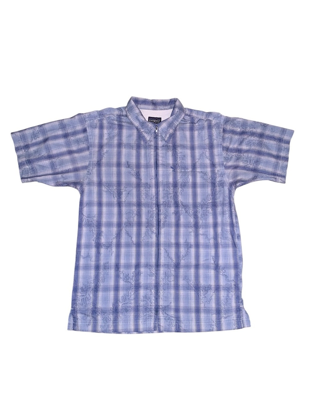 Patagonia Organic Cotton Men’s Small Blue Plaid Fishing Hiking Zip Shirt UPF